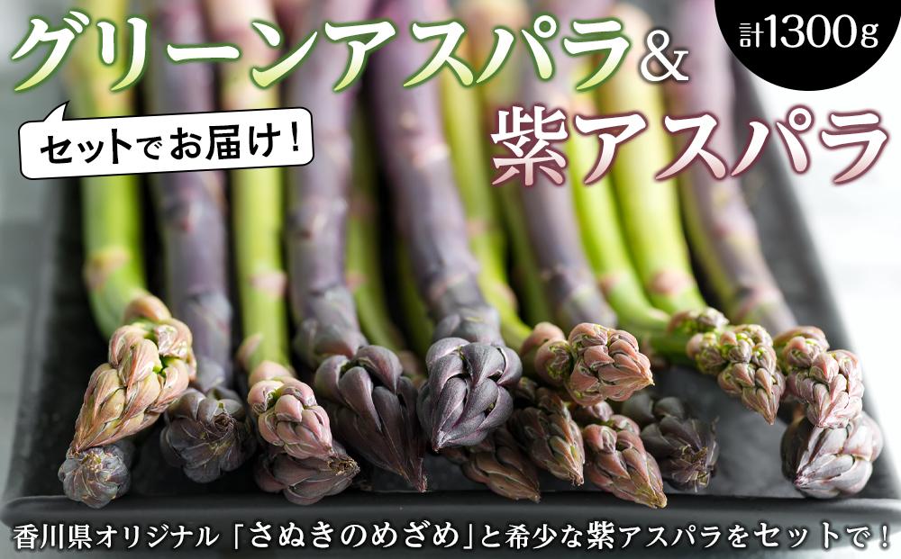 グリーンアスパラ & 紫アスパラ セット 約1.3kg ( グリーンアスパラガス約800g & 紫アスパラガス約500g ) 坂出市産｜アスパラガス