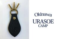 キーホルダー レザー ( 黒 )( 革部7.7cm 金具部5cm ) 浦添市限定 ヤクルトスワローズ