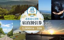 北海道八雲町　宿泊割引券3,000円分×10枚【 宿泊券 割引券 旅行 ホテル ホテルチケット 観光 宿泊 ご当地 八雲町 北海道 】