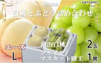 桃 ぶどう 2025年 先行予約 岡山 白桃 エース 2玉×約200g（Lサイズ、早生種・中生種） シャイン マスカット 晴王 1房約400g 詰め合わせ 岡山県産 フルーツ