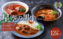 「星空の黒牛」カレー・シチュー・スープカレーセットE 12食【 ビーフシチュー カレー スープカレー 加工品 肉加工品 おうちごはん 簡単調理 レトルト セット グルメ ギフト お取り寄せ 標茶町 北海道 】
