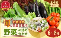7・8・9・10月　計4回定期便　北海道産旬の無農薬栽培　野菜の詰め合わせ6～8種類 【 サニーレタス 水菜 チンゲンサイ さやえんどう スナップエンドウ さやいんげん ささぎ豆 春大根 ズッキーニ なす トマト きゅうり ししとう なんばん オクラ カボチャ じゃがいも にんじん 北海道産 無農薬栽培 野菜セット 季節の野菜 新鮮 お取り寄せ 野菜ボックス 安全 安心 野菜直送 人気 旭川市 】_04702