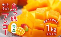 与論島産　島っ娘マンゴー（秀品）1キロ　大玉2玉　糖度13度以上【先行予約：2025年7月上旬以降発送】| 果物 フルーツ マンゴー 1kg 人気 甘い おすすめ おすすめフルーツ 期間限定 鹿児島県 与論町