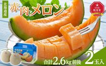 【先行予約】北海道産赤肉メロン　2玉入り　合計2.6kg前後（2025年7月下旬～発送予定）【 果物 くだもの フルーツ メロン 赤肉 赤肉メロン 旬 お取り寄せ 甘い 北海道産 旭川市 北海道 】_01586